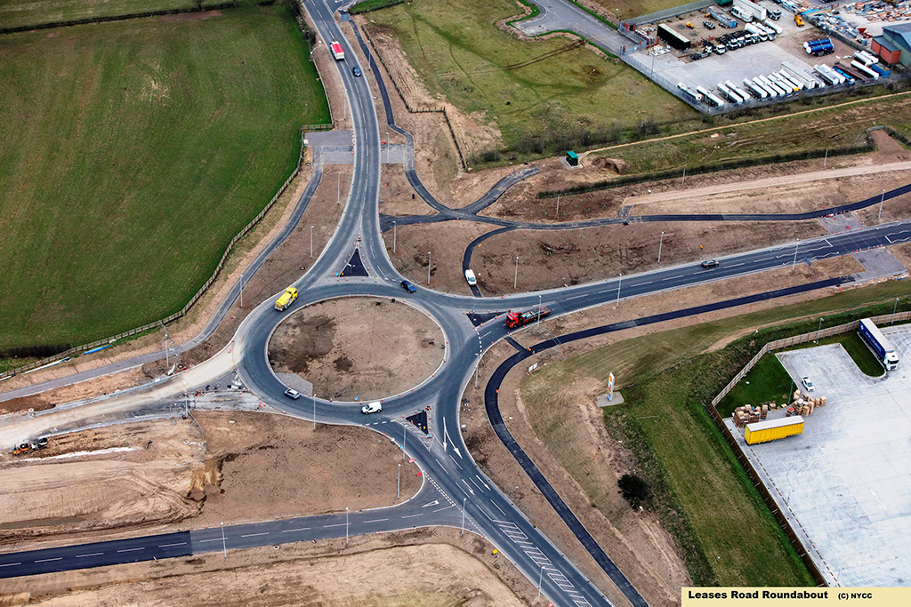 Image: North Yorkshire County Council  The 3-mile (almost 5  kilometer) bypass includes two roundabouts and two rail bridges and connects midway to the A1 highway.